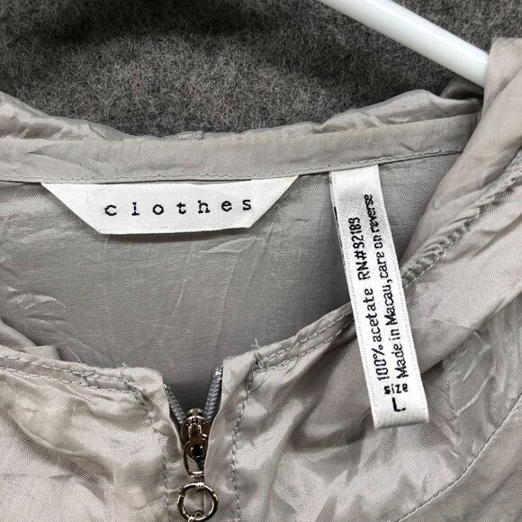 VTG Clothes Silky Jacket Womens L Gray Windbreaker Lightweight Hooded Full Zip - Picture 6 of 8